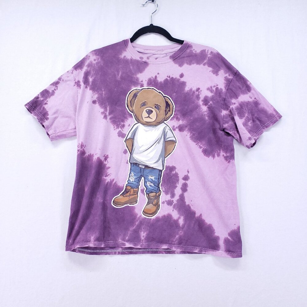 Vibes Tie Dye Shirt Size M Purple Graphic Print Teddy Bear